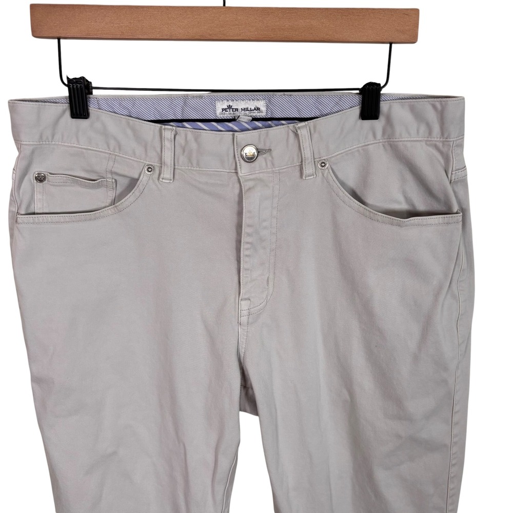 Peter Millar Mens Grey Five Pocket Pants Straight Leg Size 34x28 Golf Casual - Picture 2 of 8